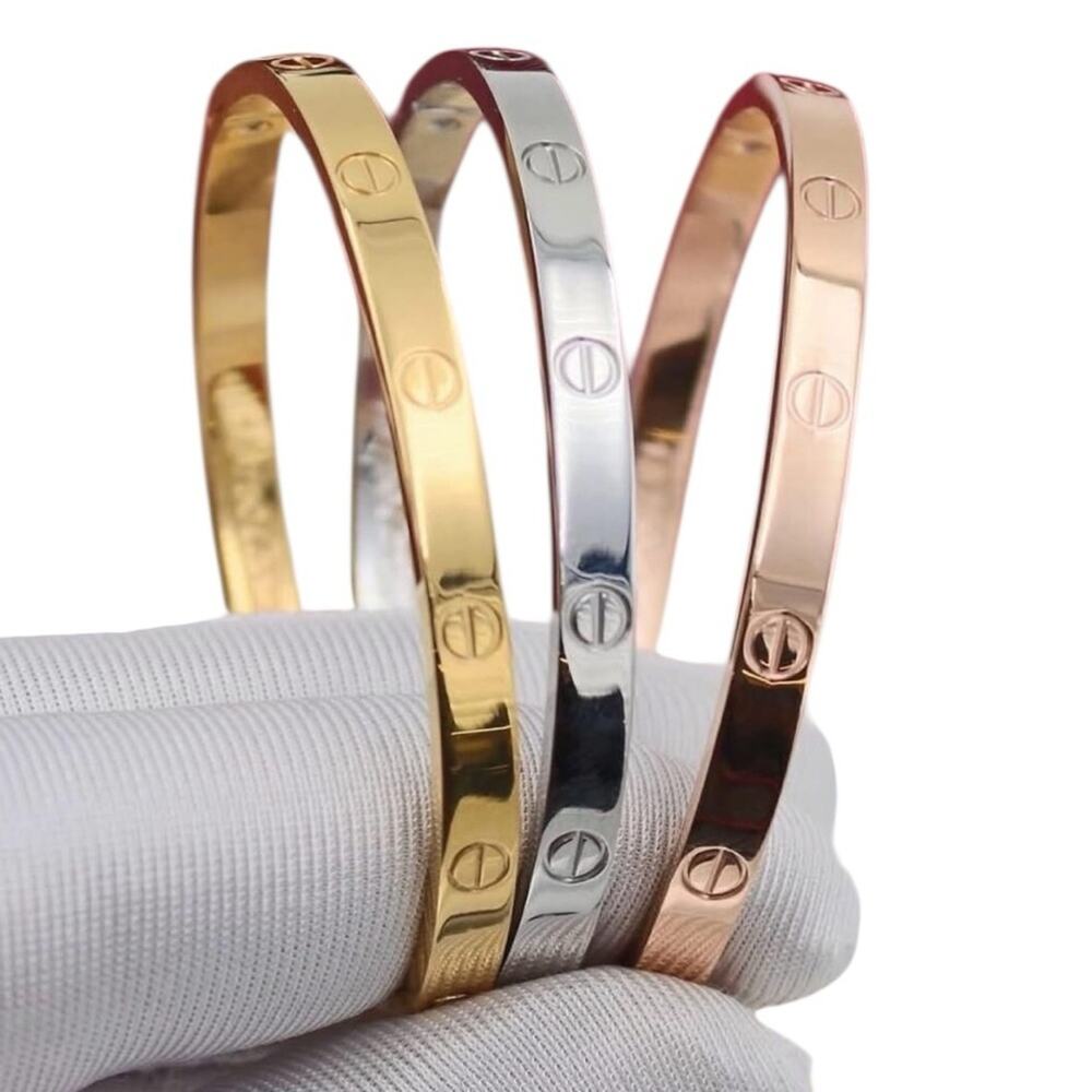 Stamped Love Thin Gold Bangle Bracelet No Stones - Picture 9 of 12